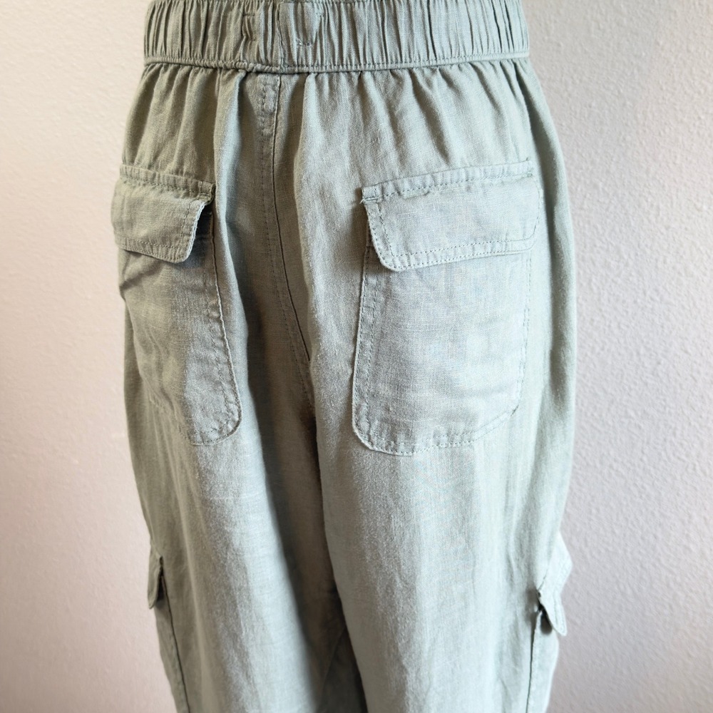 Nicole Miller 100% Linen Cargo Pants Sage Green Breathable Joggers Womens Large - Picture 5 of 9